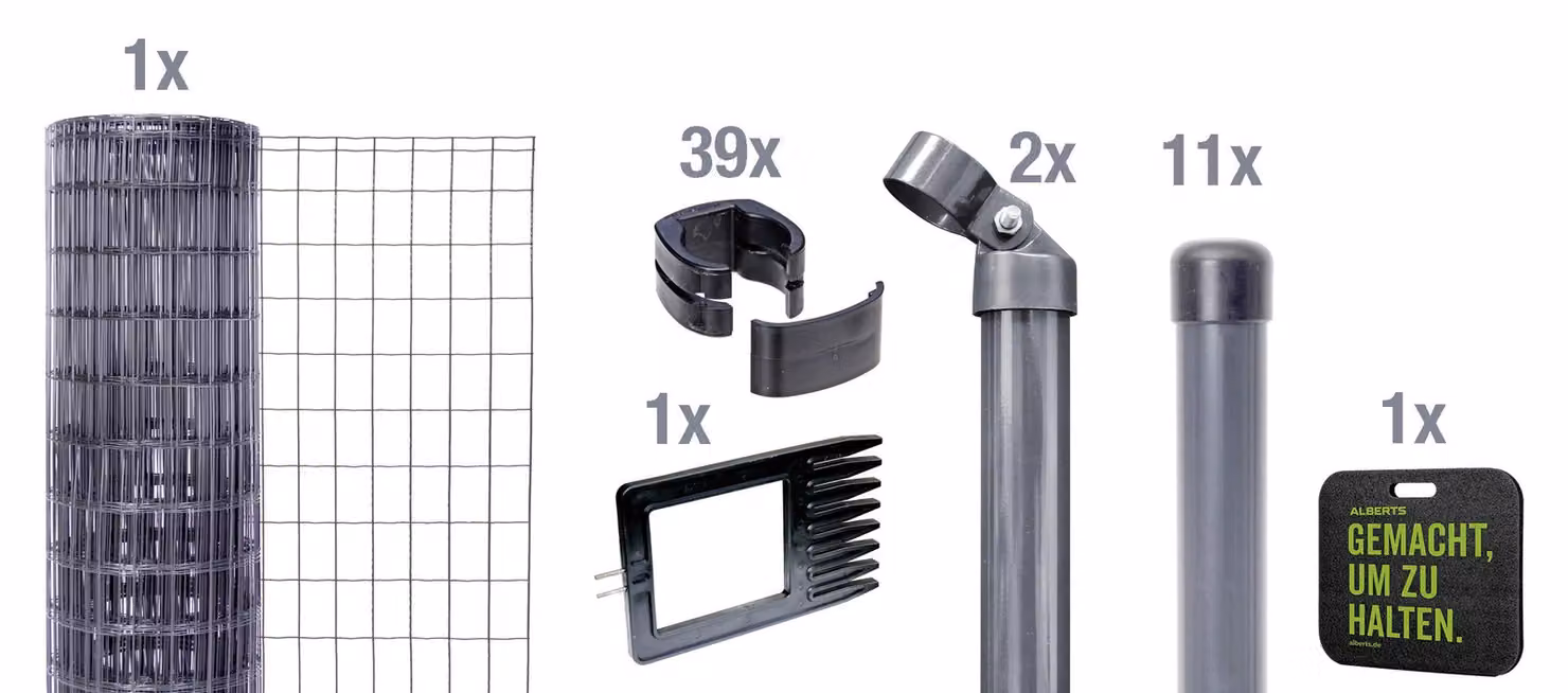Alberts 693602 Fix-Clip Pro come set completo di recinzione, per la posa nel calcestruzzo con cuscino a ginocchio, antracite, altezza 122 cm, lunghezza 25 m