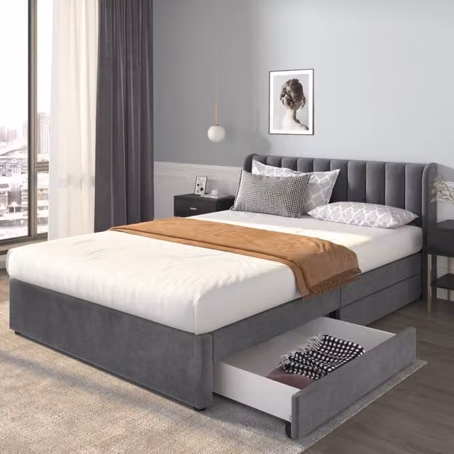letto in velluto grigio 160 x 200 cm