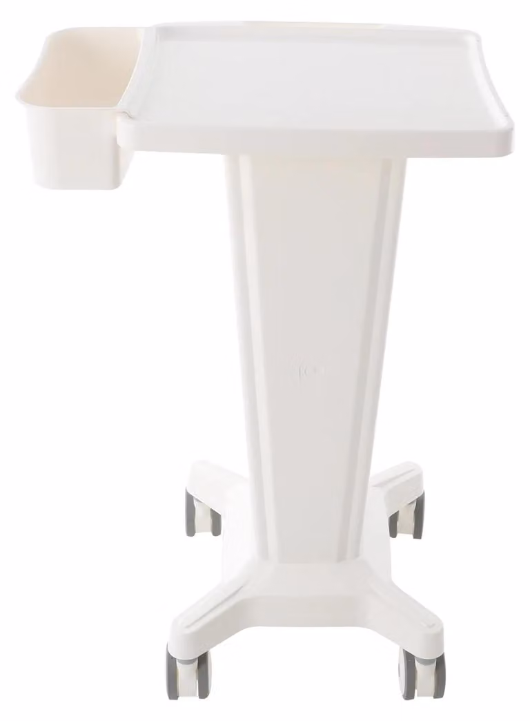 Carrello mobile per uso medico - Realizzato in plastica ABS - Capacità di carico: 60 kg - Dotato di ruote - Con supporti laterali - Piano di appoggio: 40x36 cm - Colore: bianco