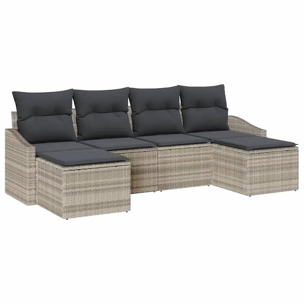 Set di divani da giardino vidaXL in polyrattan grigio chiaro con cuscini e tavolino da esterno – 2