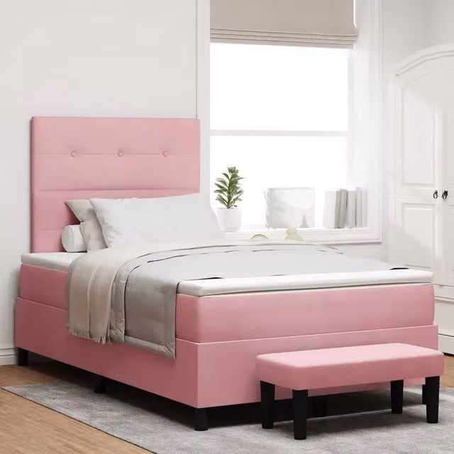 Letto a molle moderno vidaXL con testiera in velluto rosa L: 120 cm, P: 200 cm, H: 128 cm – 1