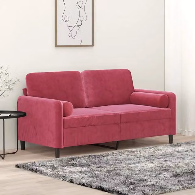Divano a 2 Posti con Cuscini-Sofa 2 Posti con Cuscini Rosso Vino 140 cm in Velluto 961977