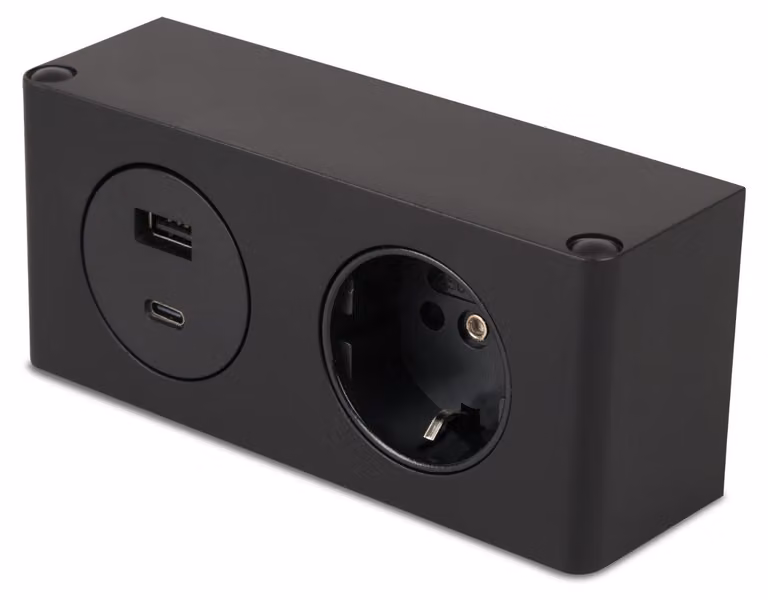 Ciabatta multipresa con 2 prese, 230V, e connettori USB A/C, colore nero