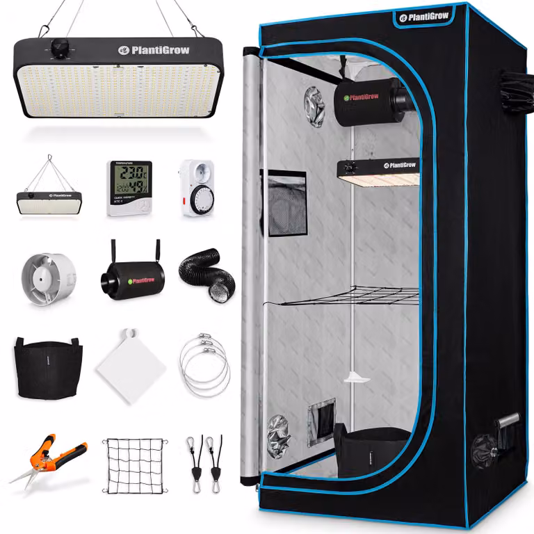Set completo Growbox - Serra per interni con LED 150W a spettro completo dimmerabile, filtro al carbonio, ventilatore, tenda di coltivazione, tenda di coltivazione - 120x60x180