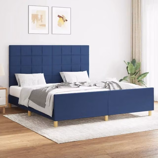 Giroletto vidaXL in tessuto blu con struttura in legno e doghe rigide L/P: 160 x 200 cm