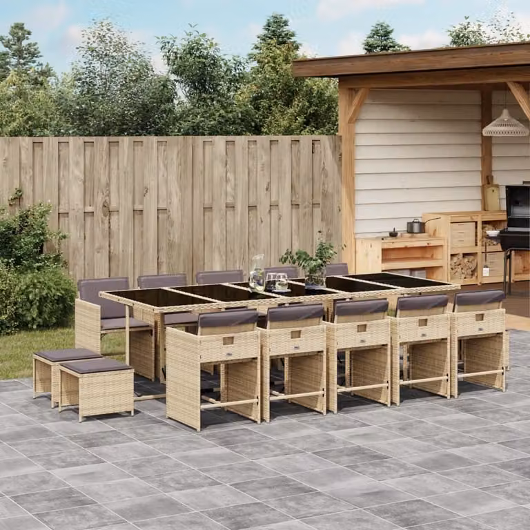 Maison Exclusive - Set Pranzo da Giardino 15 pz con Cuscini Beige Misto Polyrattan