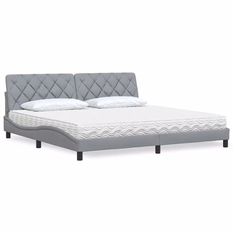 Letto con Materasso vidaXL in Tessuto Grigio e Bianco, L/P/H: 200 x 200 x 205 cm