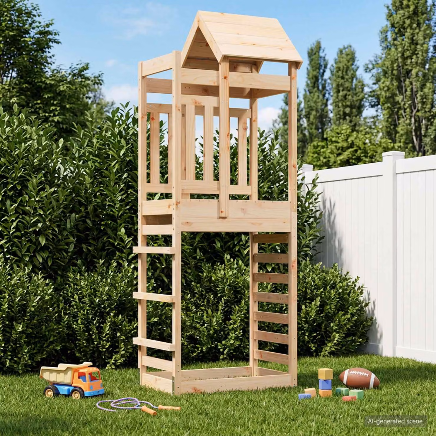vidaXL Torre da Gioco in Pino Massello Marrone L: 52,5 cm, P: 85 cm, H: 238 cm