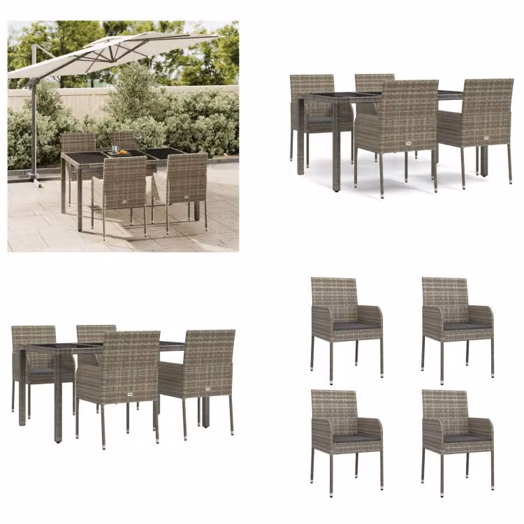 vidaXL Set da pranzo da giardino 5 pezzi con cuscini in poly rattan grigio - Set da pranzo da giardino - Set da pranzo da giardino - Set da pranzo da terrazza