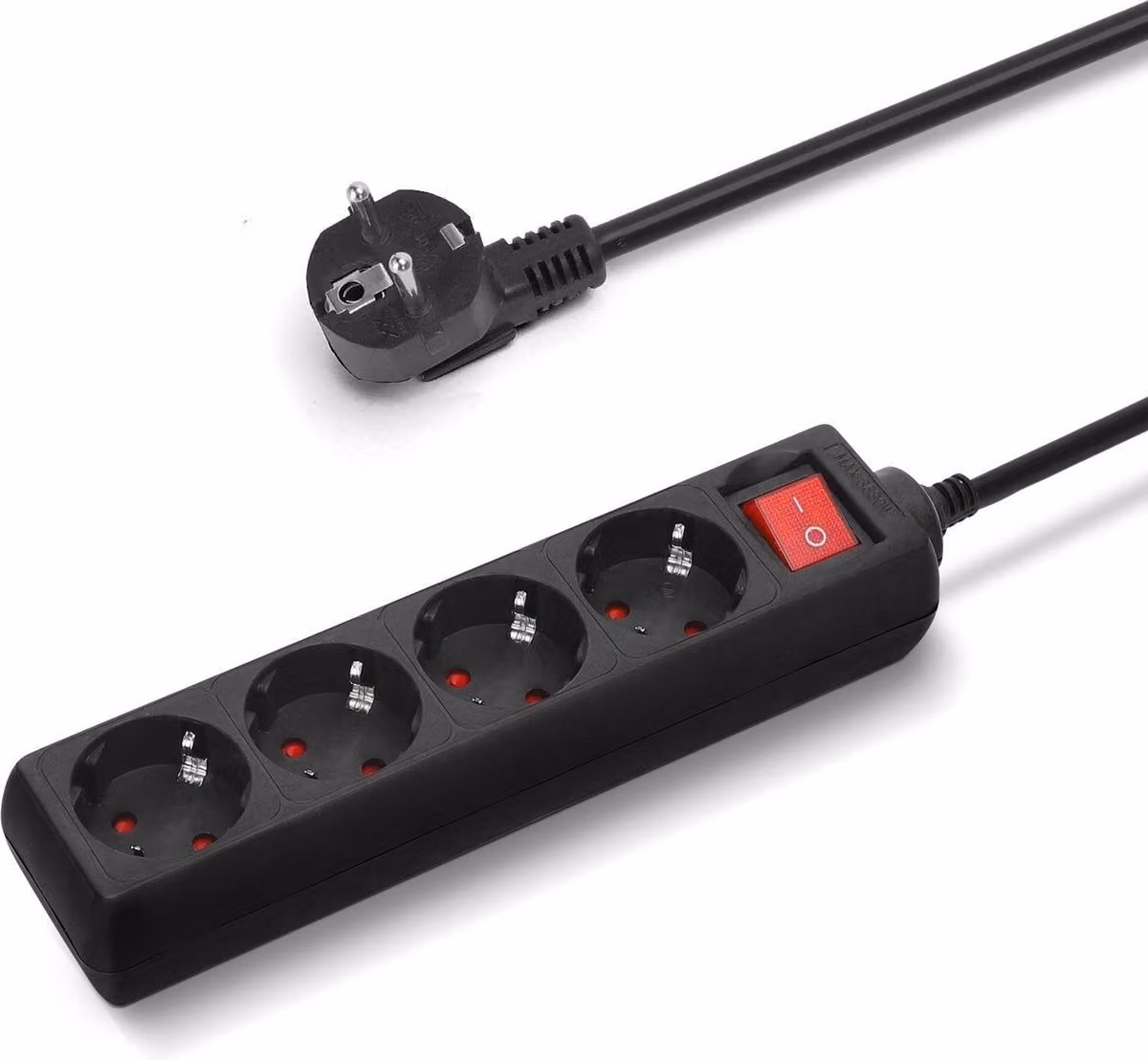 Presa a 4 vie con interruttore on/off - spina da 3 m - nero
