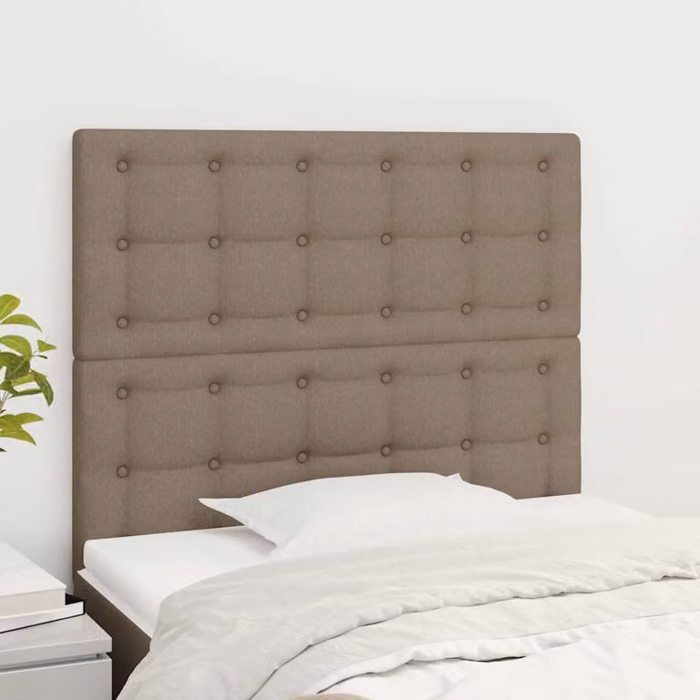 Testiera per letto imbottita vidaXL in tessuto color tortora con struttura in legno, L: 80 cm, P: 5 cm, H: 118-128 cm