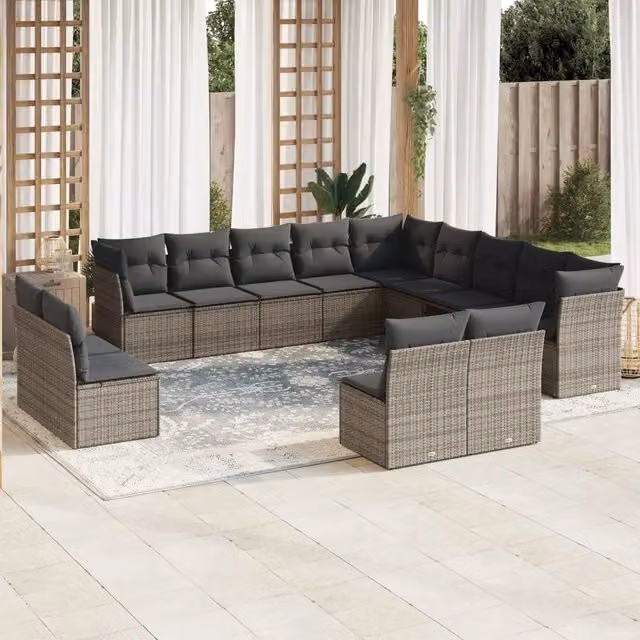 Set di Divani da Giardino a Forma di U vidaXL in Polyrattan Grigio con Cuscini e Coperture Rimovibili – 1