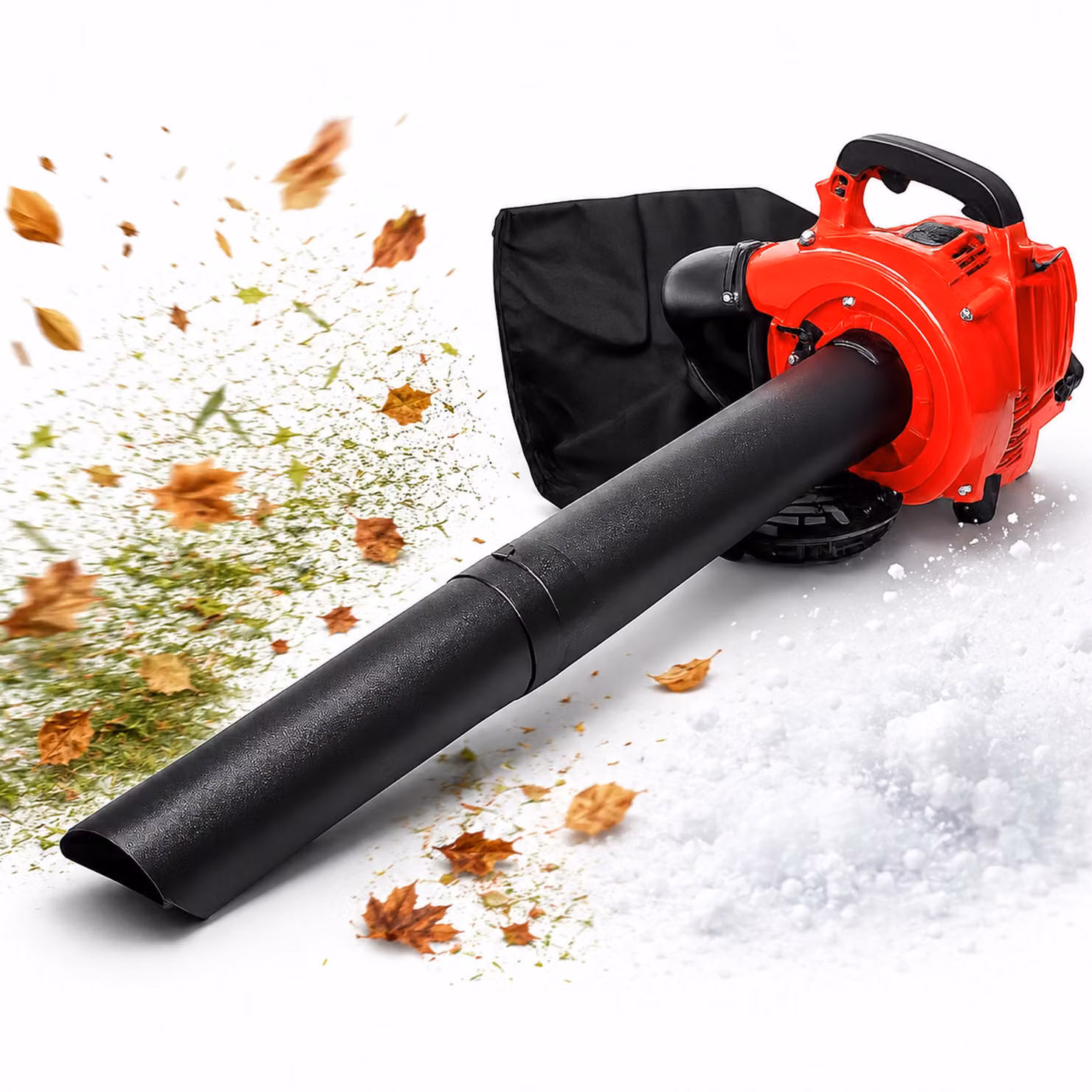 Aspiratore foglie, soffiatore a benzina 1,1 CV, 0,75 kW, trituratore, sacco grande per foglie + copertura protettiva