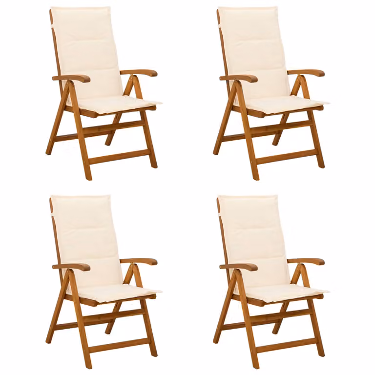 Set di 4 sedie da giardino reclinabili vidaXL in legno di acacia naturale con cuscini beige e braccioli