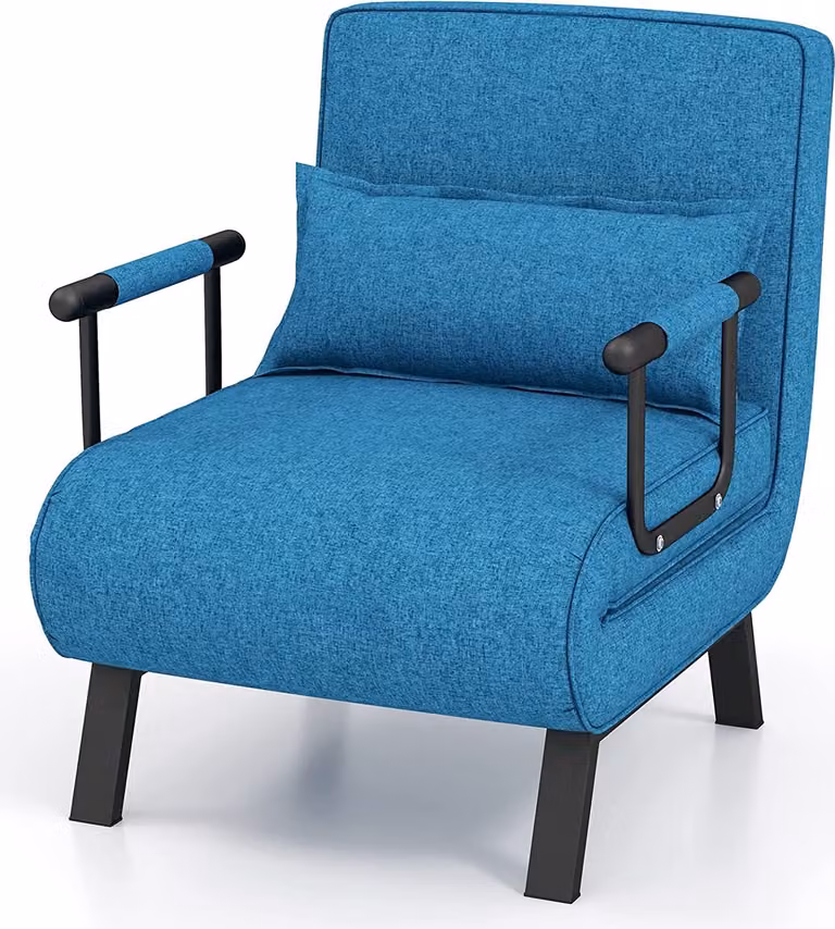 Poltrona letto pieghevole COSTWAY 4 in 1, divano letto con schienale regolabile in 5 posizioni e cuscino rimovibile e seduta imbottita, divano letto con struttura in metallo, portata fino a 150 kg (blu)