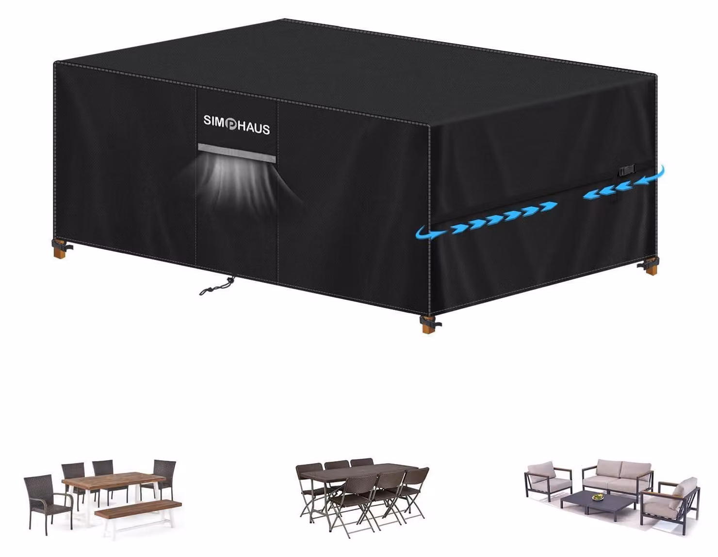Telo protettivo per mobili da giardino, 420D Oxford, impermeabile, con protezione UV, dimensioni 180x90x75 cm, colore nero