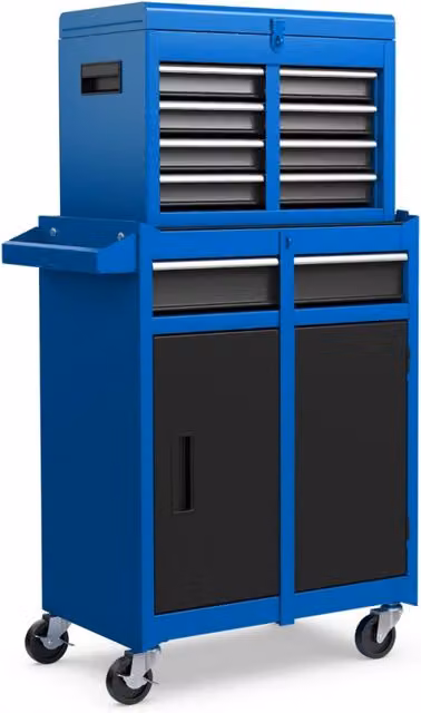 Cassettiera portautensili in metallo con 5 cassetti e ruote bloccabili, armadio deposito utensili blu, L: 102 cm, P: 55 cm, H: 59 cm