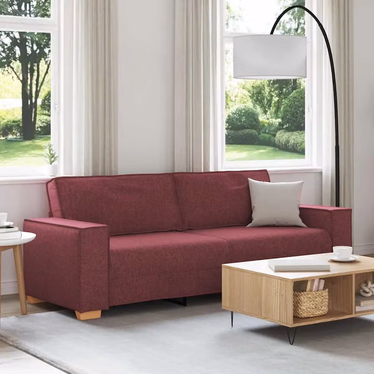Divano a 3 posti moderno vidaXL in tessuto rosso con struttura in legno e metallo L: 220 cm, P: 84 cm, H: 78 cm