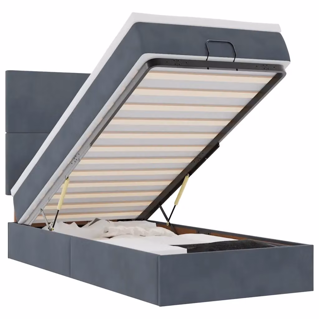 Letto con contenitore a sollevamento vidaXL in velluto grigio e bianco con illuminazione sottostante e porta USB L/P/H: 203 x 180 x 80 cm – 2