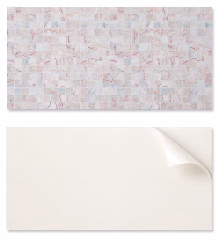 Pannello in vinile autoadesivo con stampa, ideale per bagni, dimensioni 120 x 60 cm, motivo a mosaico composto da quadrati