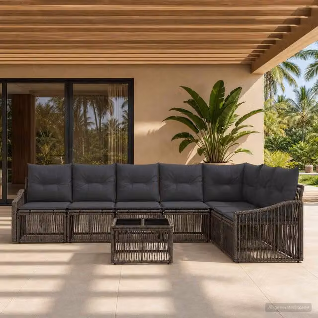 Set Divano da Giardino 8 Pezzi vidaXL Grigio con Tavolino e Cuscini in Polyrattan e Metallo