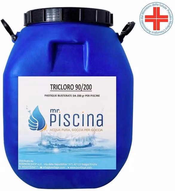 TRICLORO 90% in PASTIGLIE 200 gr per piscina, presidio medico chirurgico Quantità confezione: 1 pezzo