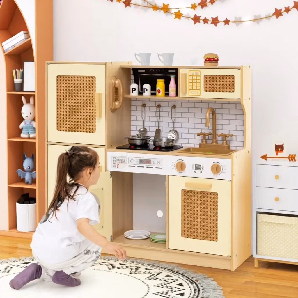Set cucina giocattolo Design Mania in legno e rattan con accessori, Giallo, L 84 cm x P 40 cm x H 80 cm – 2