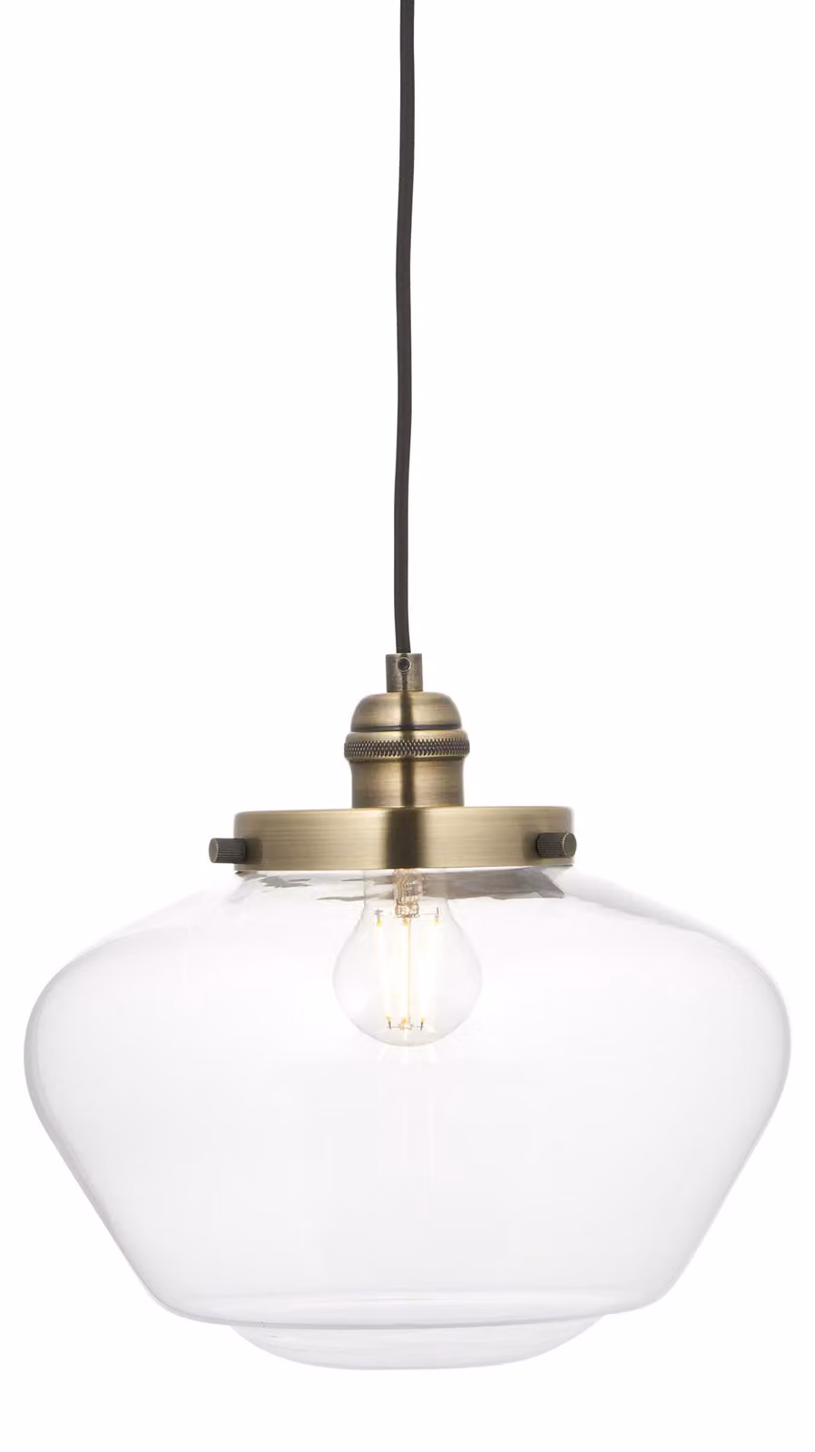 Lampada a sospensione CAMBERLEY in ottone antico, 1xE27x20W, vetro, dimensioni: 152x30x30 cm, IP20, Endon