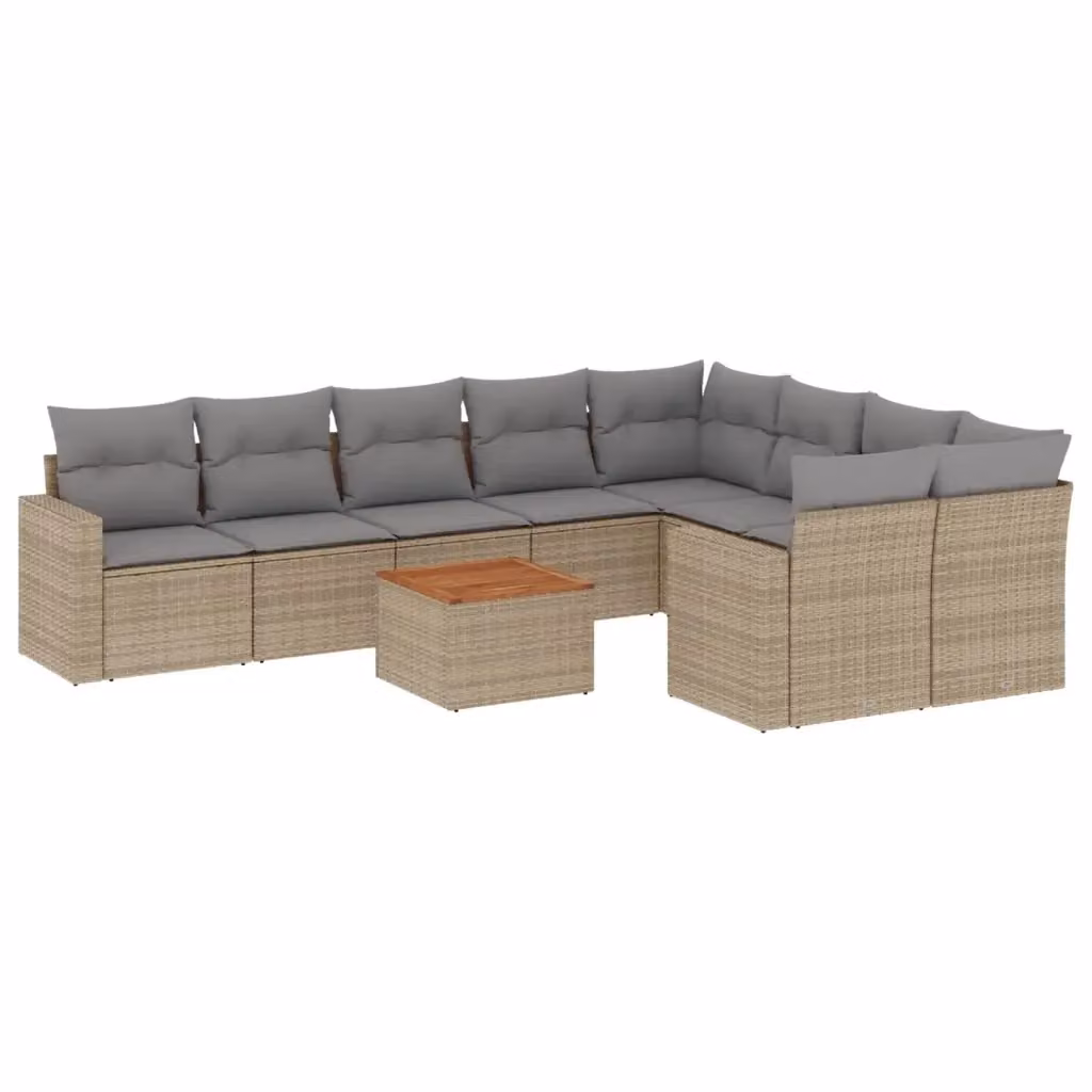 Set Divano da Giardino vidaXL 10 pz con Cuscini Beige e Tavolino in Polyrattan e Legno di Acacia – 2