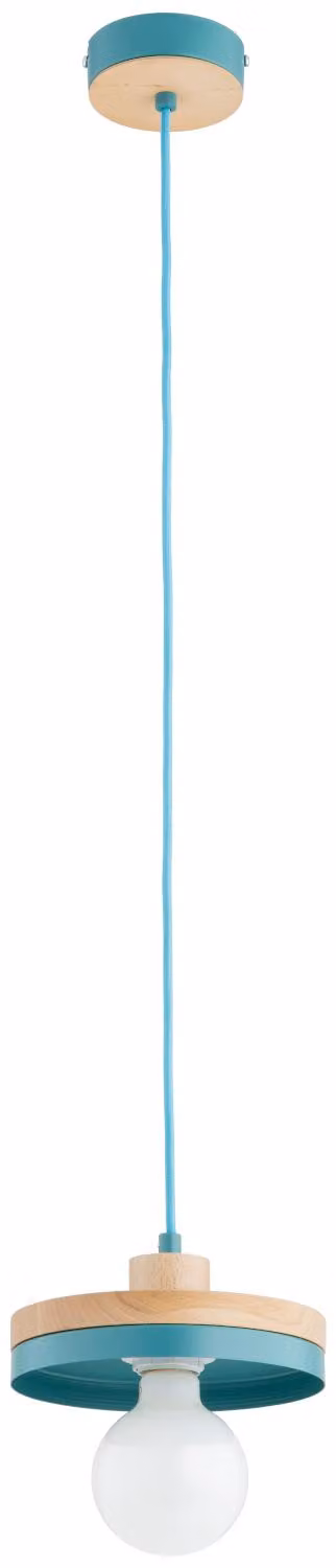 Lampada a sospensione con elementi in legno LARSO blu-turchese 1xE27x15W in legno, dimensioni: 90x19x19 cm, IP20 Alfa