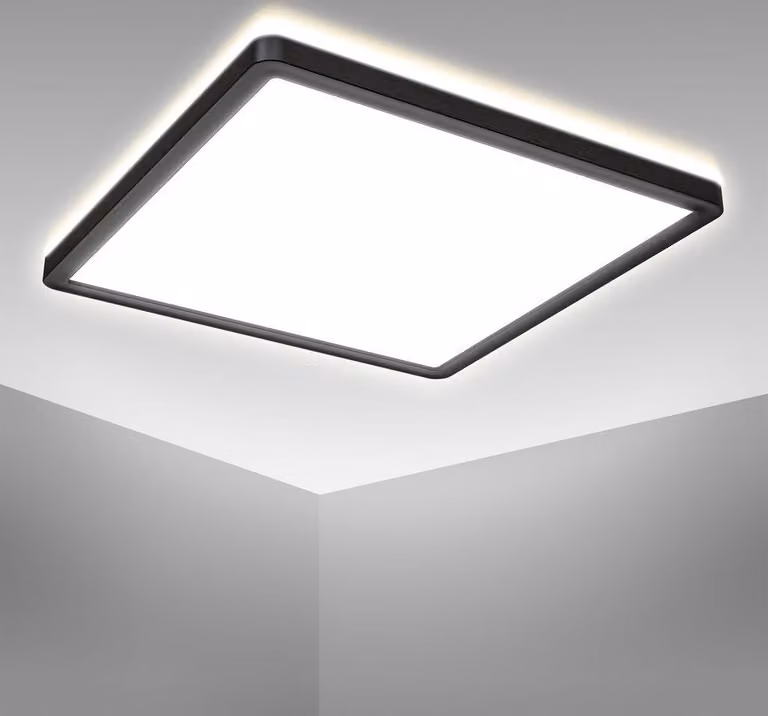 B.K.Licht Plafoniera LED con illuminazione indiretta, ultra piatta 2,8cm, LED integrati 18W, 2400Lm, luce bianca naturale 4000K, quadrata lato 29cm, Lampada da soffitto con contorno nero, IP20