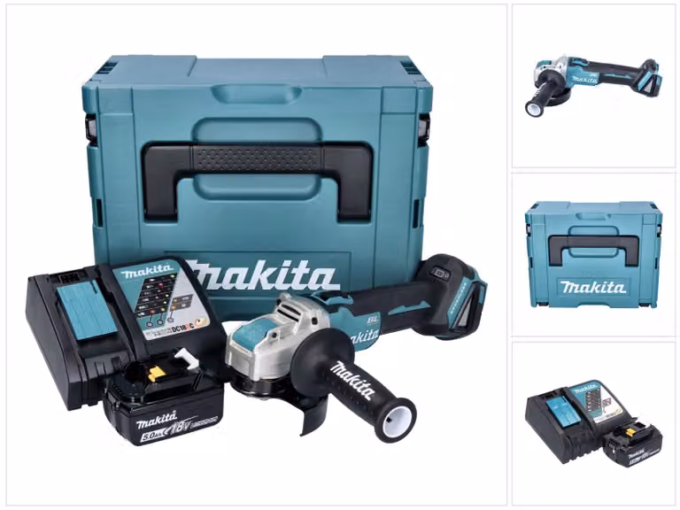 Makita DGA 521 RT1X1J Smerigliatrice angolare a batteria 18 V 125 mm X-LOCK Brushless + 1x batteria ricaricabile 5,0 Ah + caricabatterie + Makpac