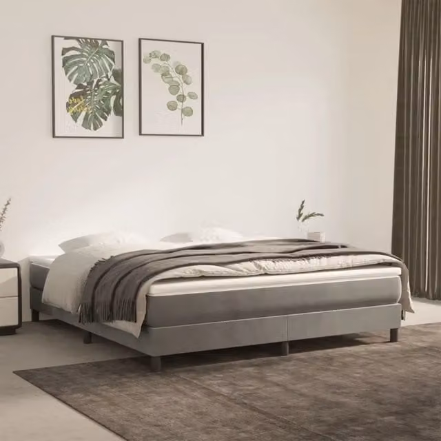 Letto Ibrido con Giroletto a Molle e Materasso vidaXL in Velluto Grigio e Bianco L/P/H: 160 x 200 x 203 cm – 1