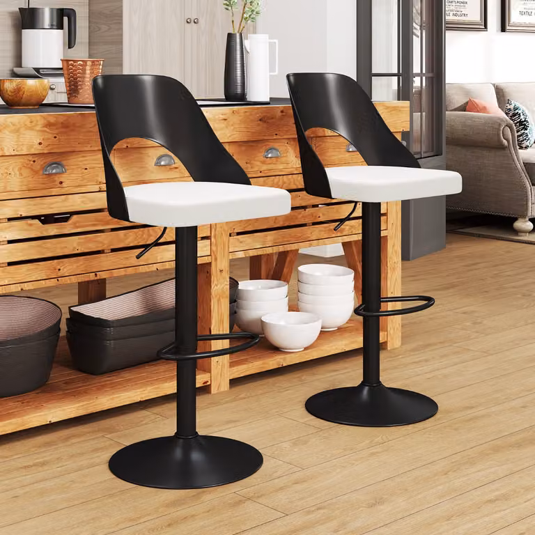 Set di 2 sgabelli da bar moderni Costway girevoli e regolabili con seduta in ecopelle nera per cucina e bistrot