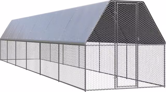 Pollaio da esterno in acciaio zincato con tetto impermeabile a capanna, colore grigio e argento, L: 2 m, P: 1,2 m, H: 2 m