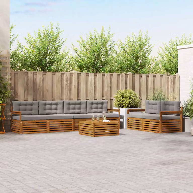 Set di divani da esterno vidaXL 7 pz in legno di acacia con cuscini, colore beige e grigio