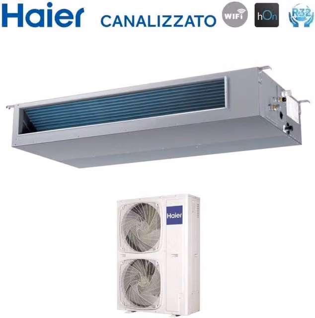 Climatizzatore Condizionatore Canalizzato Haier Inverter 60000 Btu AD160S2SM3FA Trifase R-32 con Wi-Fi e Comando a Filo YR-E17A Bianco