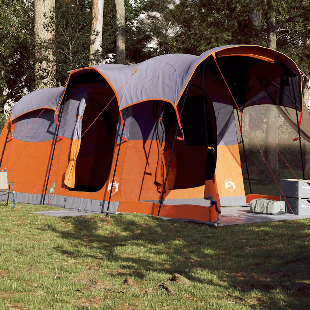 Tenda Familiare a Tunnel vidaXL per 8 Persone, Impermeabile in Poliestere, Grigia e Arancione