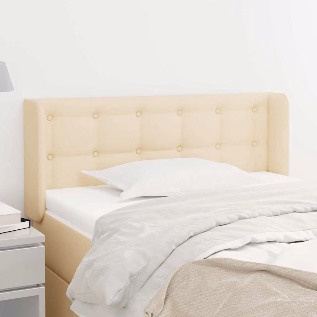 Testiera ad orecchio vidaXL in tessuto beige con struttura in legno L: 93 cm, P: 16 cm, H: 78-88 cm