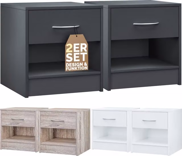 Set di 2 Comodini Kiel CASARIA Antracite L 41 cm x P 39 cm x H 28 cm – 1