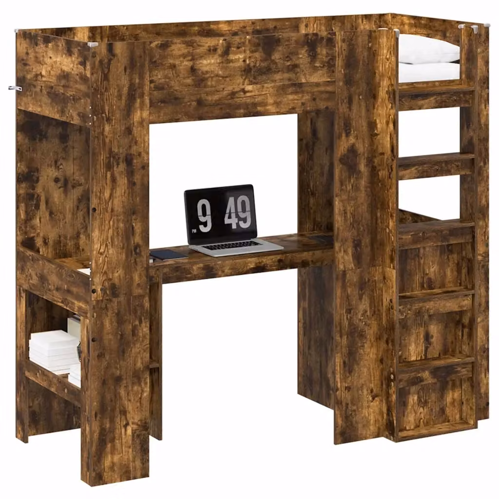 vidaXL Struttura letto a castello con scrivania in legno Rovere fumé, L/P/H: 193 x 80 x 175 cm – 2