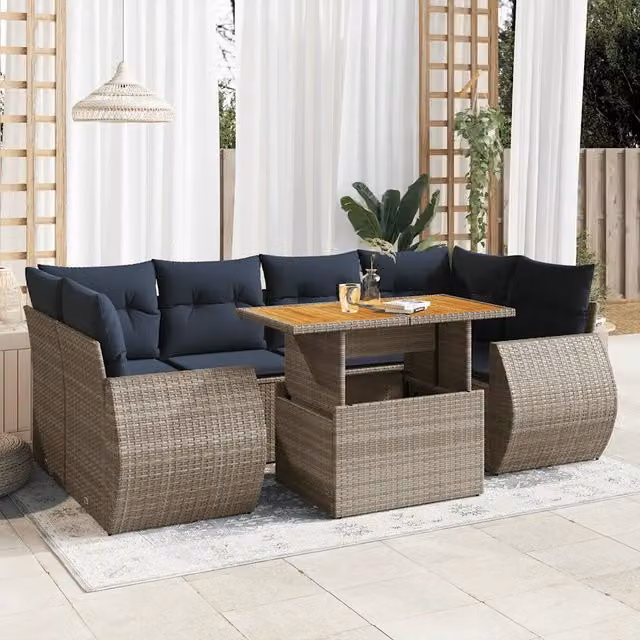 Set Divani da Giardino 7 pz con Cuscini Grigio in Polyrattan 3327232