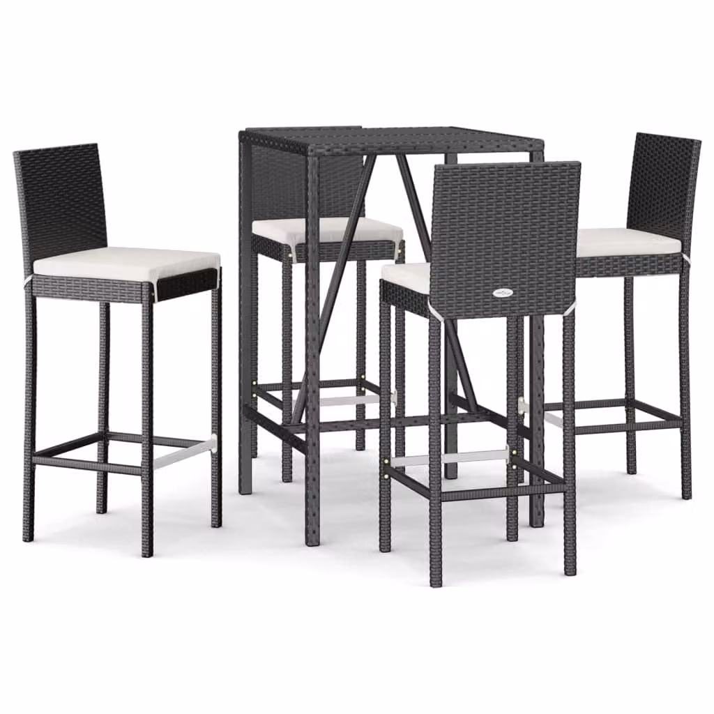 Set Bar da Giardino 5 pz con Cuscini in Polyrattan Nero