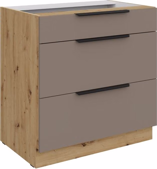Mobiletto inferiore LUNARA - larghezza 80 cm, beige scuro / rovere artigianale