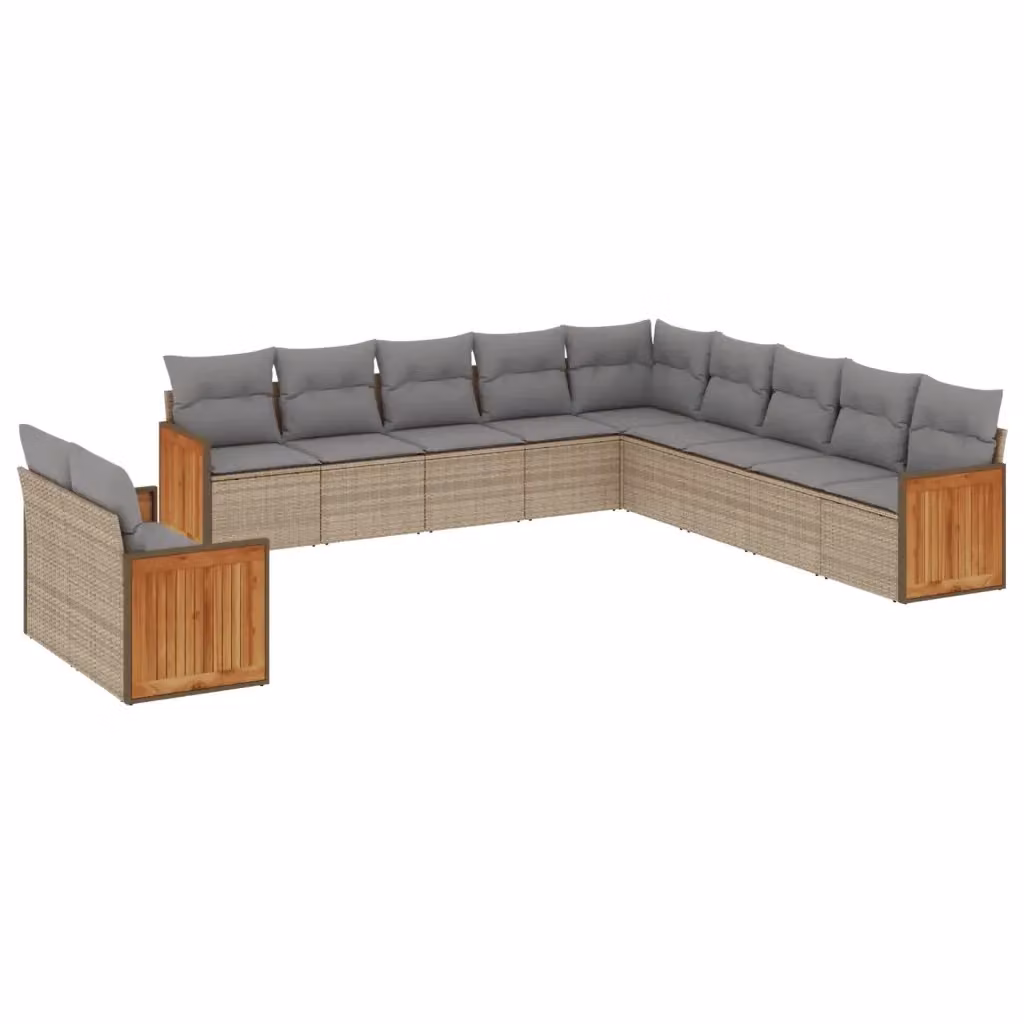 Set di divani da giardino vidaXL in polyrattan con cuscini beige e grigi, 11 pezzi – 2