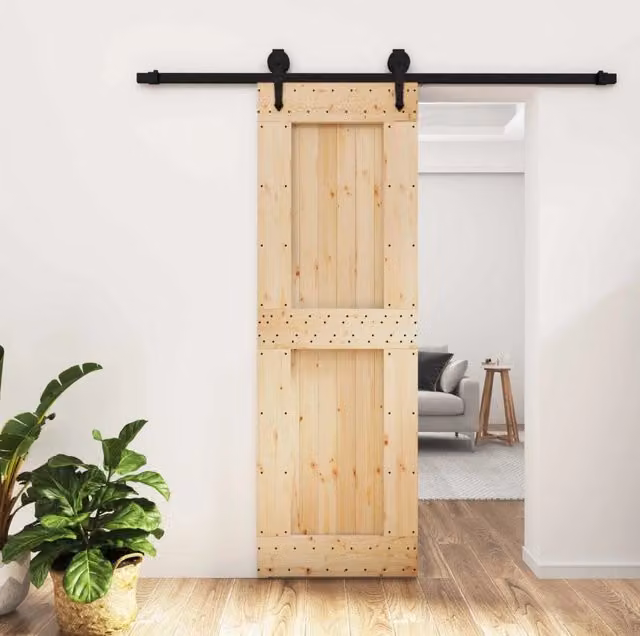 Porta scorrevole moderna vidaXL in legno e acciaio, colore marrone e nero, L: 70 cm, H: 210 cm