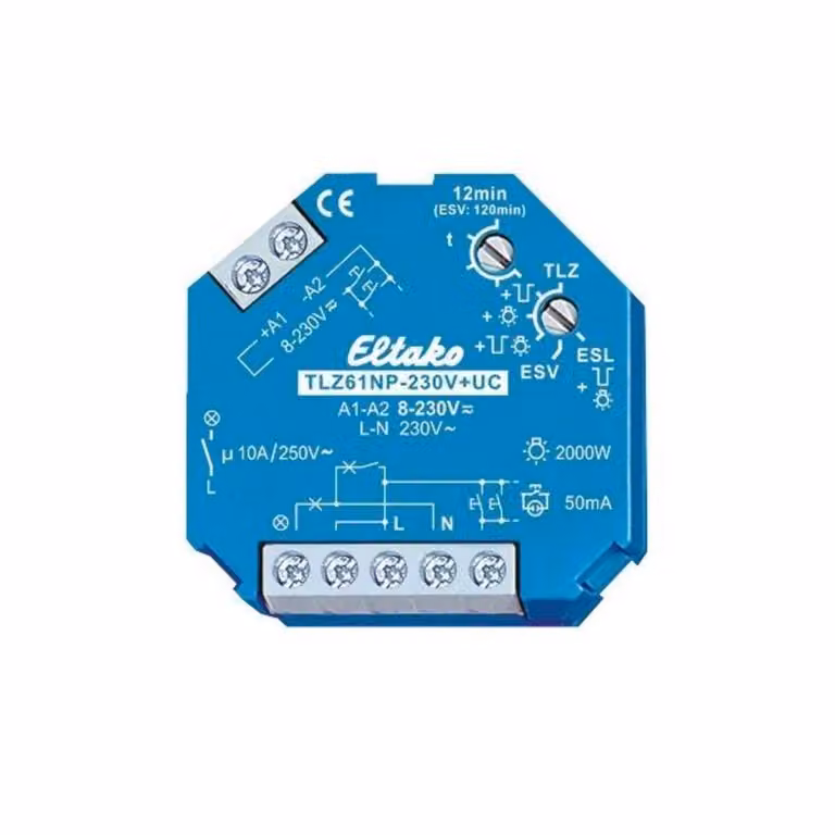 ELTAKO Interruttore temporizzato per luci scale, 230V+UC, 1 contatto di chiusura, non a potenziale zero, 10A/250VAC, 1 pz.