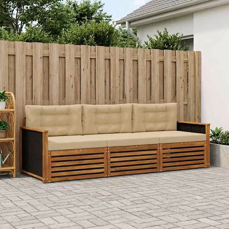Set di divani da esterno vidaXL in legno di acacia con cuscini beige e marrone