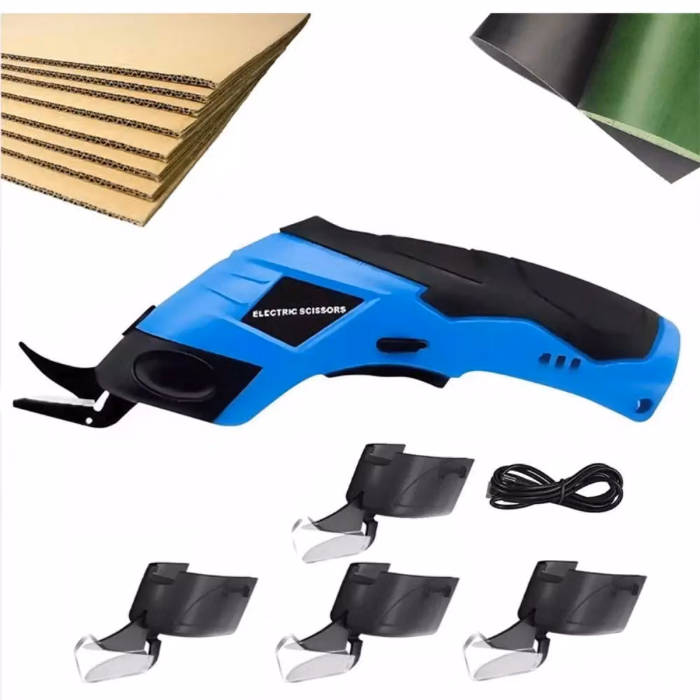 Forbici senza fili - Forbici a batteria - 4 lame intercambiabili in acciaio al tungsteno - Adatte per tela, cartone, pelle, plastica e cartone ondulato
