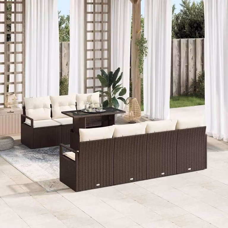 Maison Exclusive - Set da giardino composto da 8 pezzi, divano e poltrone, in rattan sintetico marrone